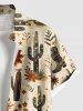 Plus Size Cactus Plant Floral Sun Boots Print Hawaii Button Pocket Shirt For Men -  