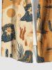 Plus Size Cactus Plant Hat Floral Desert Print Hawaii Button Pocket Shirt For Men -  
