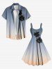 Robe Ligne A Ciel Ombré Arbre de Noix de Coco Imprimés de Grande Taille - Bleu clair M