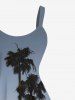 Robe Ligne A Ciel Ombré Arbre de Noix de Coco Imprimés de Grande Taille - Bleu clair M