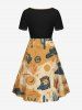 Plus Size Cactus Plant Hat Floral Desert Print Hawaii Cinched A Line Dress -  