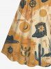Plus Size Cactus Plant Hat Floral Desert Print Hawaii Cinched A Line Dress -  