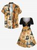 Robe Ligne A Cactus Fleurie Imprimée de Grande Taille - café L