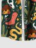 Chemise Grande Taille Imprimé Cactus Crâne et Serpent Coloré avec Poches - Noir M