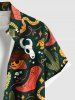 Chemise Grande Taille Imprimé Cactus Crâne et Serpent Coloré avec Poches - Noir M