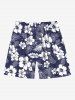 Plus Size Tropical Leaves Floral Print Hawaii Drawstring Beach Shorts For Men -  