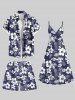 Plus Size Tropical Leaves Floral Print Hawaii Drawstring Beach Shorts For Men -  