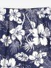 Plus Size Tropical Leaves Floral Print Hawaii Drawstring Beach Shorts For Men -  
