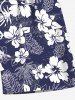 Plus Size Tropical Leaves Floral Print Hawaii Drawstring Beach Shorts For Men -  