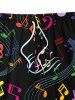 Plus Size Colorful Music Symbol Print Hawaii Drawstring Beach Shorts For Men -  