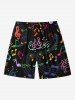 Plus Size Colorful Music Symbol Print Hawaii Drawstring Beach Shorts For Men -  