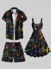 Plus Size Colorful Music Symbol Print Hawaii Drawstring Beach Shorts For Men -  