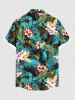 Plus Size Tropical Leaf Flowers Print Buttons Pocket Hawaii Shirt For Men -  