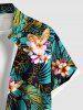 Plus Size Tropical Leaf Flowers Print Buttons Pocket Hawaii Shirt For Men -  