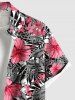 Plus Size Tropical Flowers Leaf Print Buttons Pocket Hawaii Shirt For Men - Rose clair M