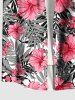 Plus Size Tropical Flowers Leaf Print Buttons Pocket Hawaii Shirt For Men - Rose clair M