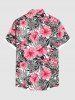 Plus Size Tropical Flowers Leaf Print Buttons Pocket Hawaii Shirt For Men - Rose clair M