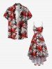 Robe caraco hawaïenne grande taille à imprimé feuilles tropicales et cocotiers - Rouge 1X
