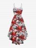 Robe caraco hawaïenne grande taille à imprimé feuilles tropicales et cocotiers - Rouge 1X