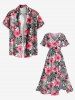 Robe Mi-Longue Hawaïen Fendue Fleur et Feuille Tropicale Imprimées de Grande Taille - Rose clair 1X
