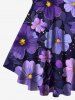 Plus Size Flowers Leaf Star Print Lattice Crisscross T-shirt -  