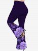 Plus Size Flowers Leaf Star Print Flare Pants -  