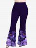 Pantalon Évasé Imprimé à Fleurs et Feuilles Grande Taille - Noir 2X