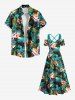 Plus Size Tropical Leaf Flowers Print Cold Shoulder Crisscross Hawaii Maxi Dress - Vert profond L