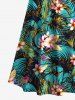 Plus Size Tropical Leaf Flowers Print Cold Shoulder Crisscross Hawaii Maxi Dress -  