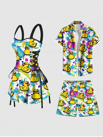 Ducks Geometric Patterns Print Plus Size Matching Hawaii Beach Outfit For Couples