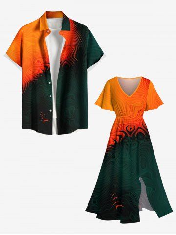 Costume de Plage Contrastant Imprimé Abstrait Grande Taille pour Femme - DARK ORANGE