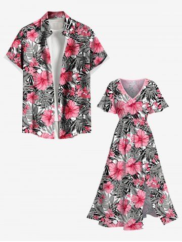 Tropical Flowers Leaf Print Plus Size Matching Hawaii Beach Outfit For Couples - LIGHT PINK