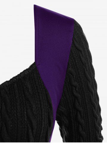 Plus Size Cable Knit Panel Mixed Media Lace Up Tee