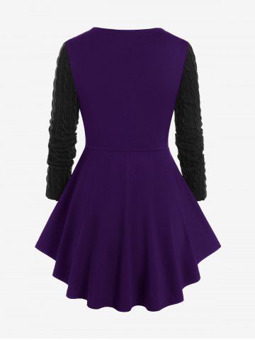 Plus Size Cable Knit Panel Mixed Media Lace Up Tee