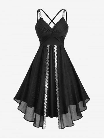 Plus Size Crossover Bust Crisscross Strappy Butterfly Buckle Decor Sequins Layered A Line Party Cami Dress - BLACK - 3X | US 22-24