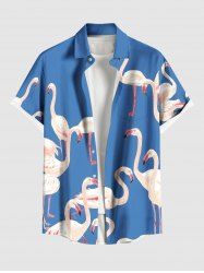 Plus Size Flamingo Print Hawaii Button Pocket Shirt For Men -  