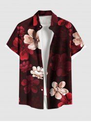 Plus Size Ombre Floral Print Hawaii Button Pocket Shirt For Men -  