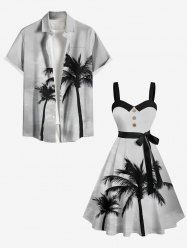 Contrastant Imprimé Cocotier et Ciel Grande Taille pour la Plage - Gris 