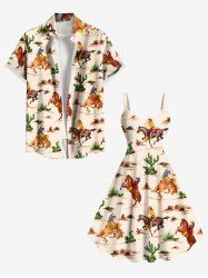 Cactus Horse Knight Print Plus Size Matching Hawaii Beach Outfit For Couples -  
