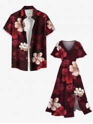 Ombre Flower Print Plus Size Matching Hawaii Beach Outfit For Couples -  