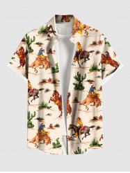 Chemise Boutonnée Imprimé Cactus et Coeur Grande Taille avec Poche - café lumière 3XL