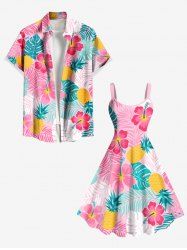 Tenue de Plage Feuille D'Ananas Fleur Imprimés de Grande Taille pour Couples - Rose clair 