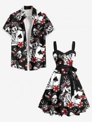 Poker Casino Chips Skull Print Plus Size Matching Hawaii Beach Outfit For Couples -  