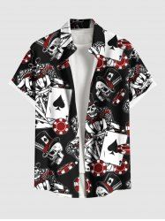 Plus Size Poker Casino Chips Skull Print Buttons Pocket Hawaii Shirt For Men -  