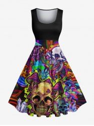 Plus Size Skulls Mushroom Print 1950s Vintage Hawaii Tank Dress -  