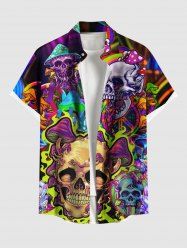 Plus Size Skulls Mushroom Print Buttons Pocket Hawaii Shirt For Men -  