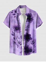 Plus Size Flowers Tie Dye Print Buttons Pocket Hawaii Shirt For Men -  