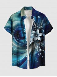 Chemise 3D Fleur Homme avec Poche de Grande Taille - Bleu 6XL
