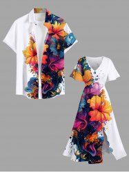 Tenue de Plage Grande Taille Imprimé Floral et Peinture D'éclaboussures Colorée - Blanc 