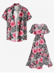 Costume de Plage Grande Taille Imprimé à Fleurs et Feuilles Tropicales - Rose clair 